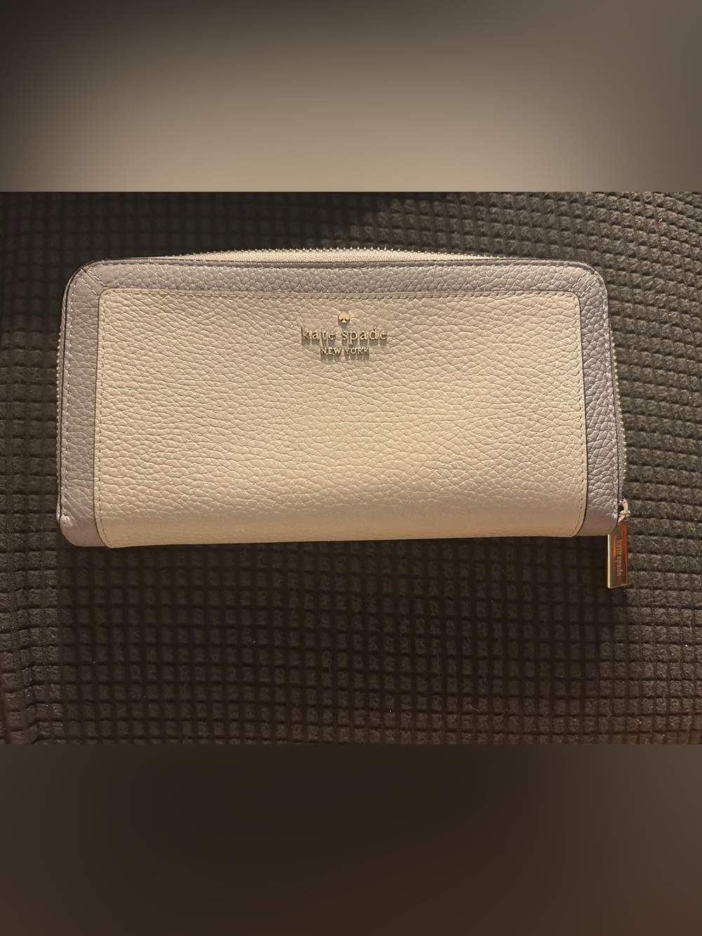 kate spade Cream Pebbled Leather Zip Wristlet with Gold Logo